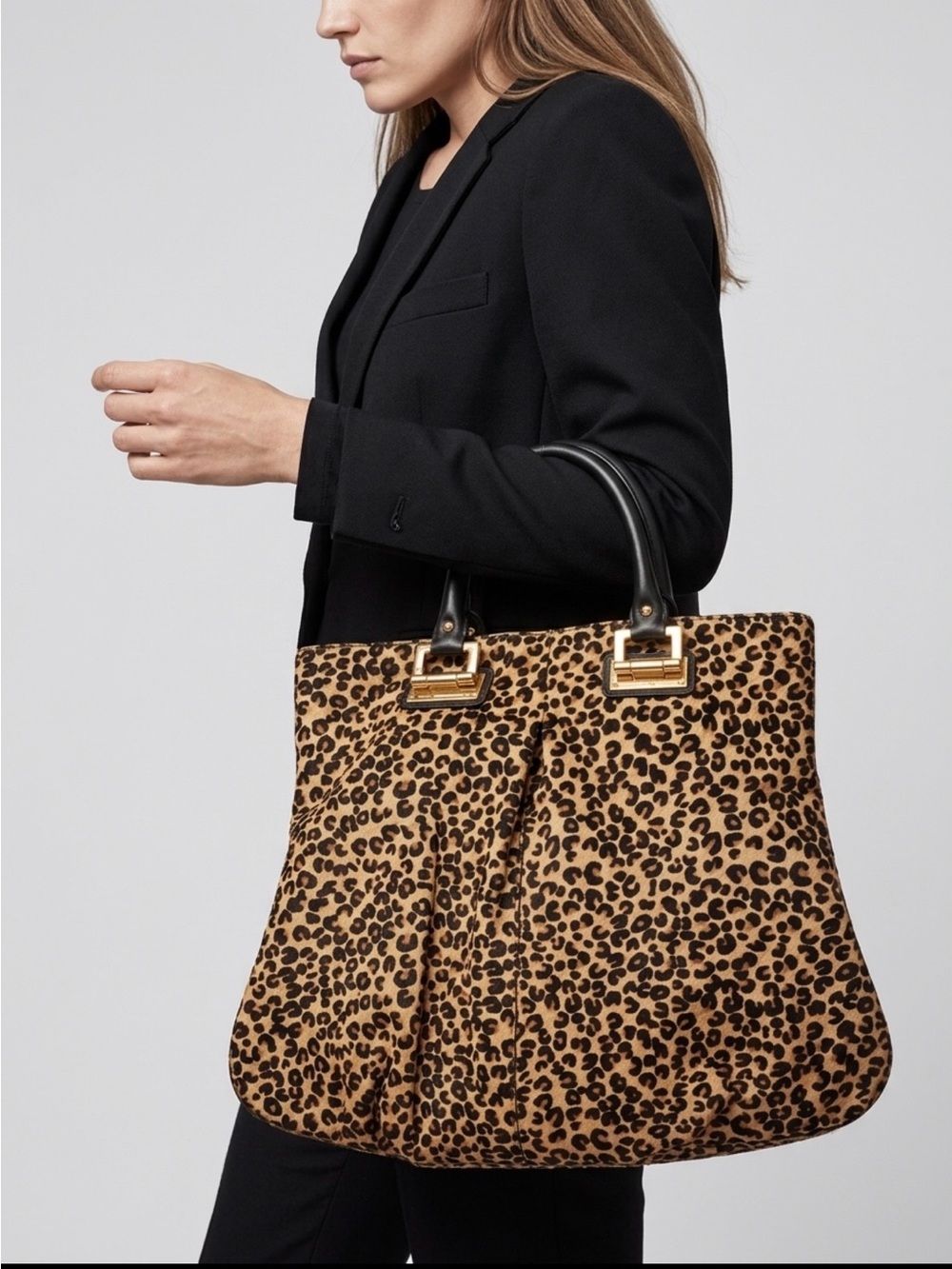 Charles Jourdan Leopard-Print Tote with Black Handles and Gold Hardware - Picture 8 of 11